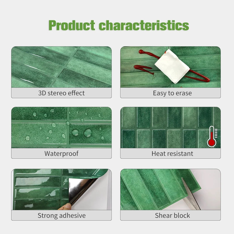 10 Sheets Peel and Stick 3D Waterproof Wall Tiles for Interior Decoration