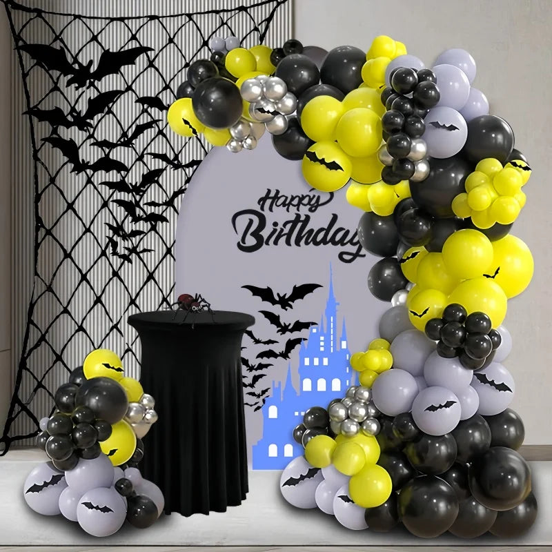 143-Piece Bat Theme Balloon Arch Kit with Latex Balloons & Bat Stickers for Halloween & Birthday Parties