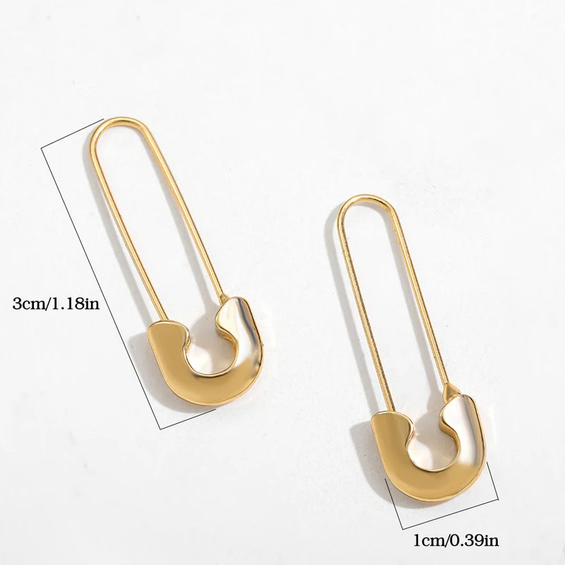 Minimalist Safety Pin Shape Leverback Earrings – Gold Plated U-Shaped Lock Pendant Jewelry
