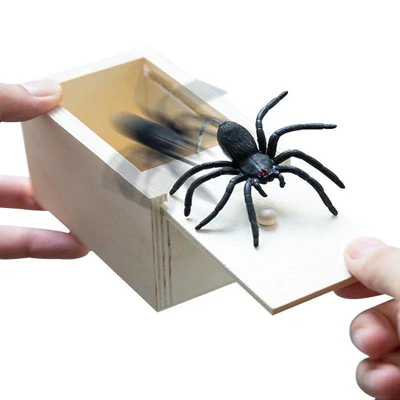 Funny Trick Spider Prank Box - Wooden Hidden Horror Halloween Game Gift