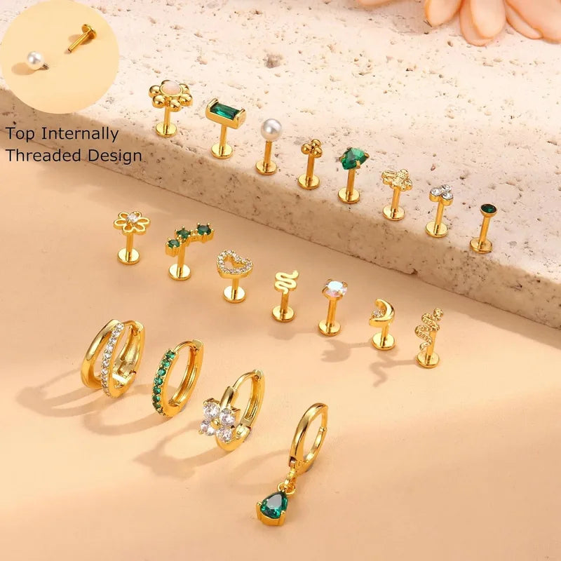 16G Flat Back Earrings for Women Stainless Steel Cartilage Stud Jewelry