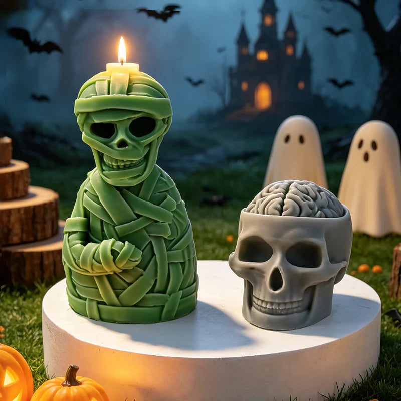 Silicone Mold for Candle Making and Crafts - Mummy Skull Design, Food Grade, Heat-Resistant, Multi-Color Variants