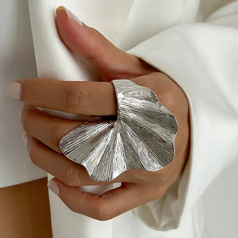 Ginkgo Leaf Ring for Women and Men - Metal Fan-Shaped Finger Jewelry