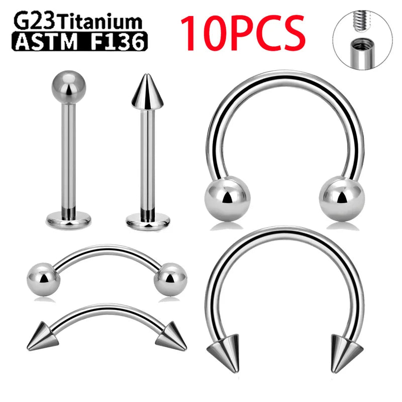 Wholesale Titanium Labret Lip & Eyebrow Piercing Jewelry Set 10PCS for Women