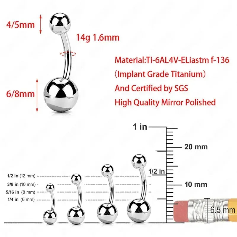 Titanium Belly Piercing Navel Ring 14G Gothic Waist Bead Jewelry