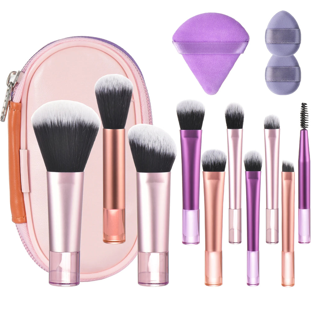 Mini Makeup Brush Set - Portable Travel Cosmetic Tool with Multiple Colors