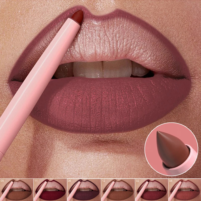 Matte Lipliner Pencil Waterproof Non-stick Lip Contour for Natural Makeup