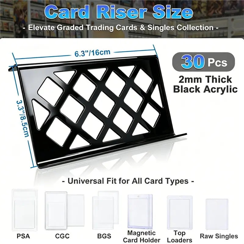 30-Pack Acrylic Display Risers for Sports & Trading Cards - Black