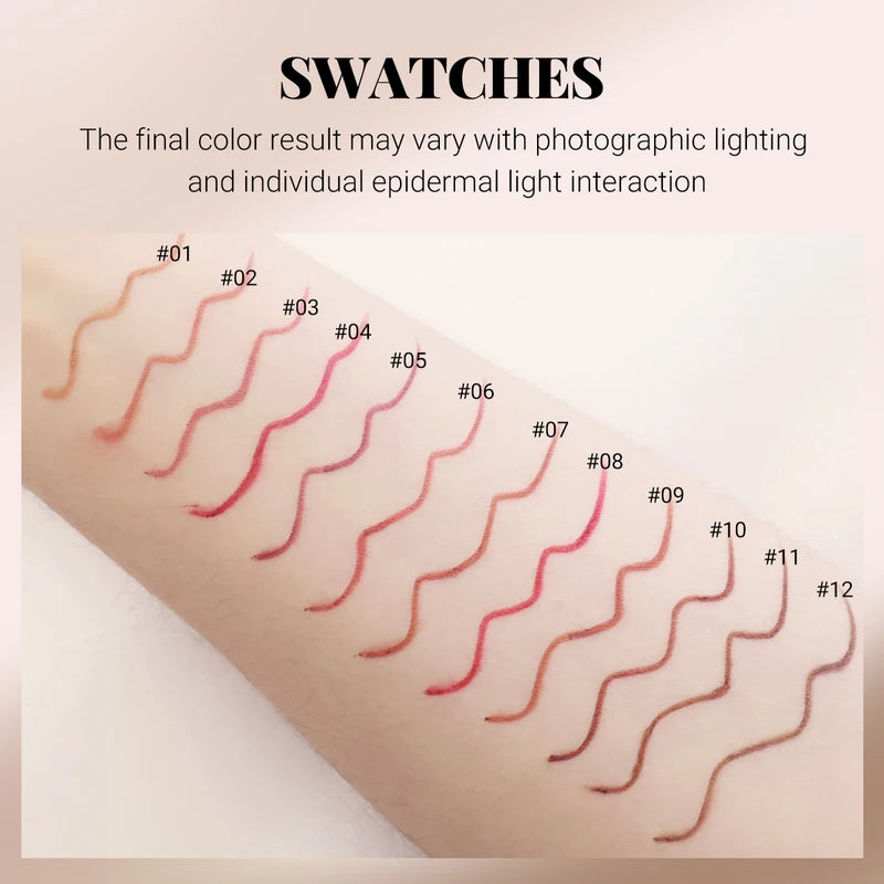 Matte Gold Lip Liner Pen Set - Long-Lasting, Smudge-Proof, Non-Sticky 12-Piece Kit