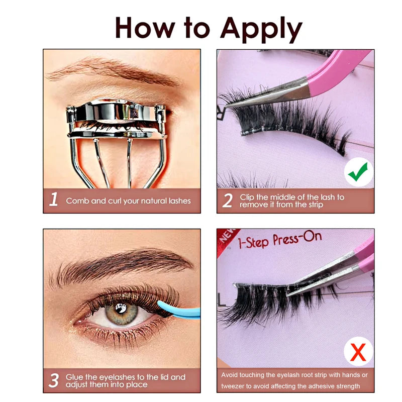 Self Adhesive False Eyelashes 3 Pairs Natural Look Long Lasting Cat Eye Makeup