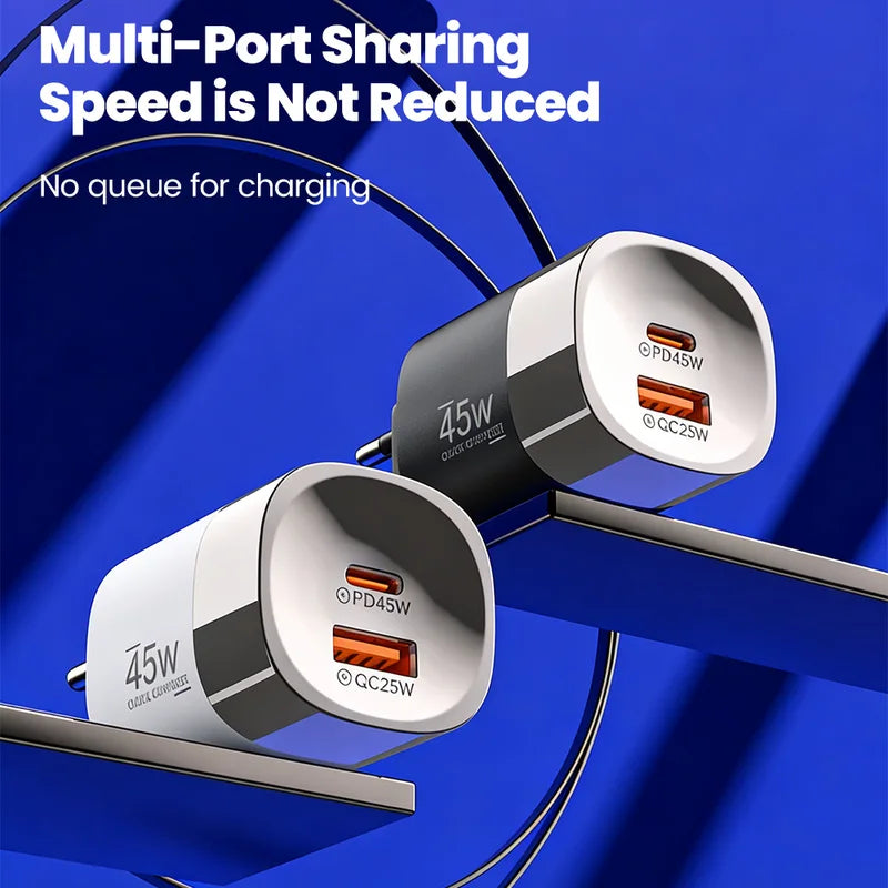 45W USB Type C Charger 2 Port PD Fast Charging Wall Adapter for Mobile Phones