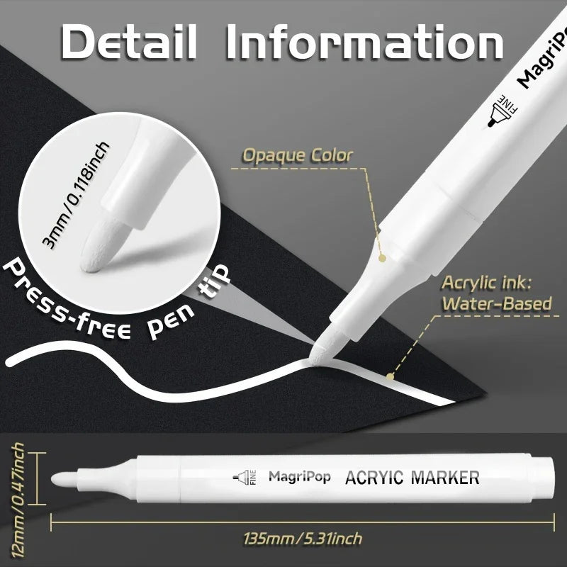 5pcs White Acrylic Markers Permanent Pens for Art & Craft Projects