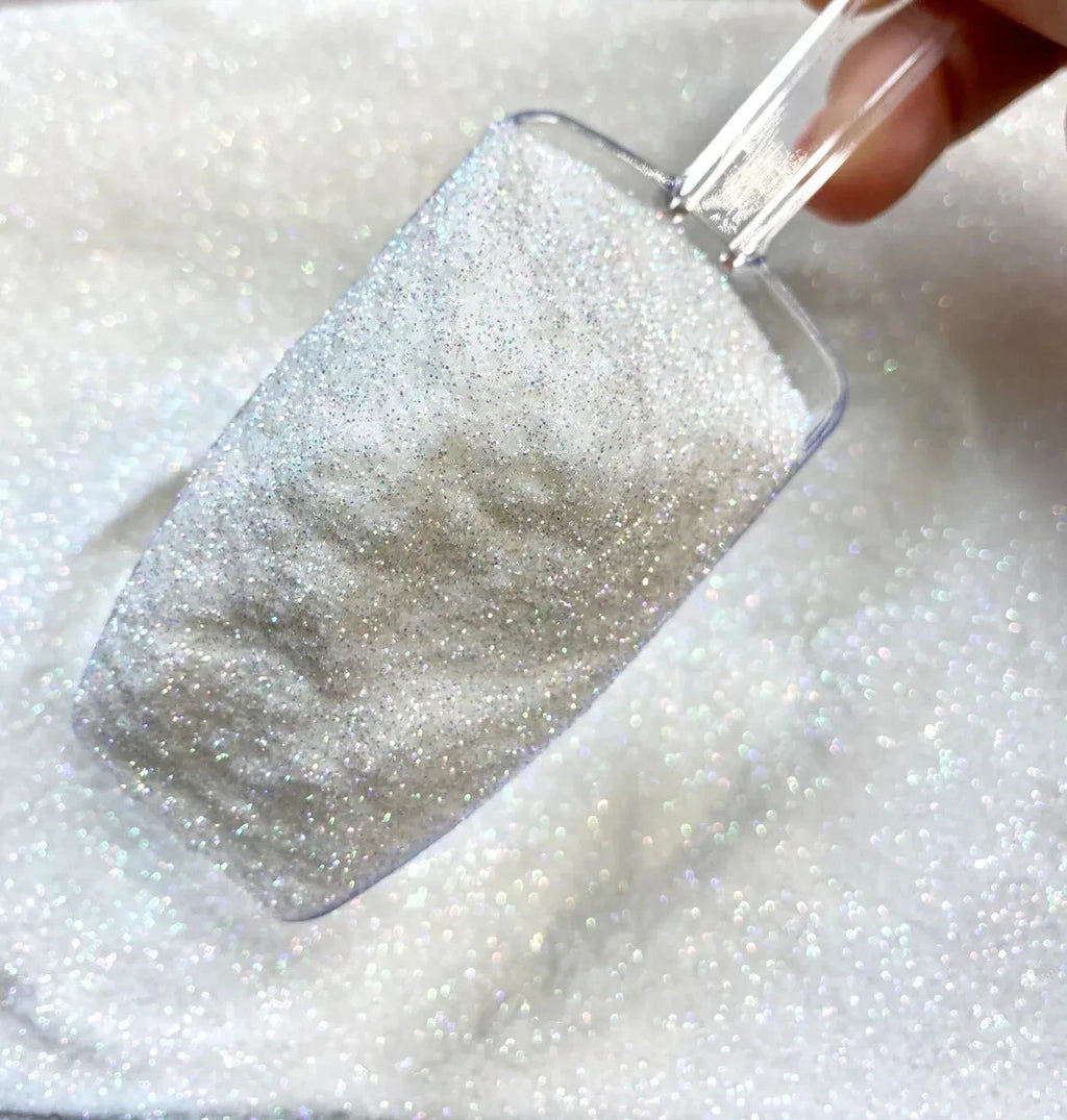50g White Iridescent Nail Glitter Powder - Holographic Rainbow Chrome Dust