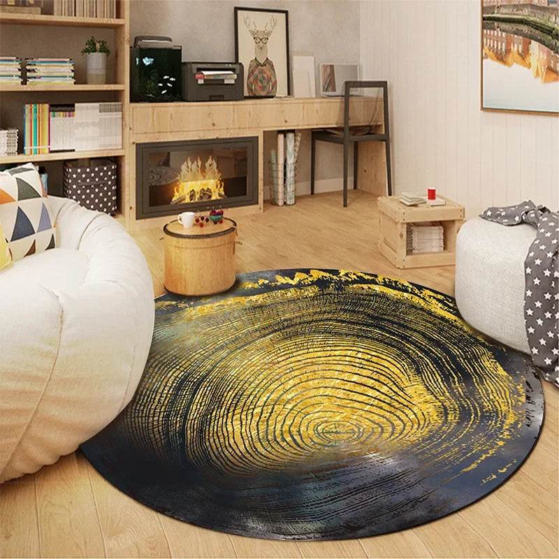 Round Tree Ring Print Chair Mat - Non-slip Floor Rug for Living Room & Kids Play