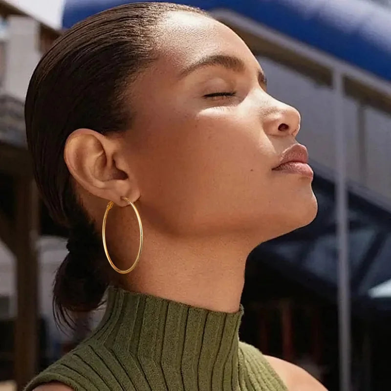 Lightweight 18K Gold Plated Hoop Earrings for Women - Hypoallergenic Stainless Steel, Multiple Sizes & Colors