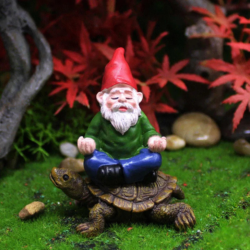 Hand-Painted Garden Gnome Statue Decorations Lawn Ornament with Turtle Design