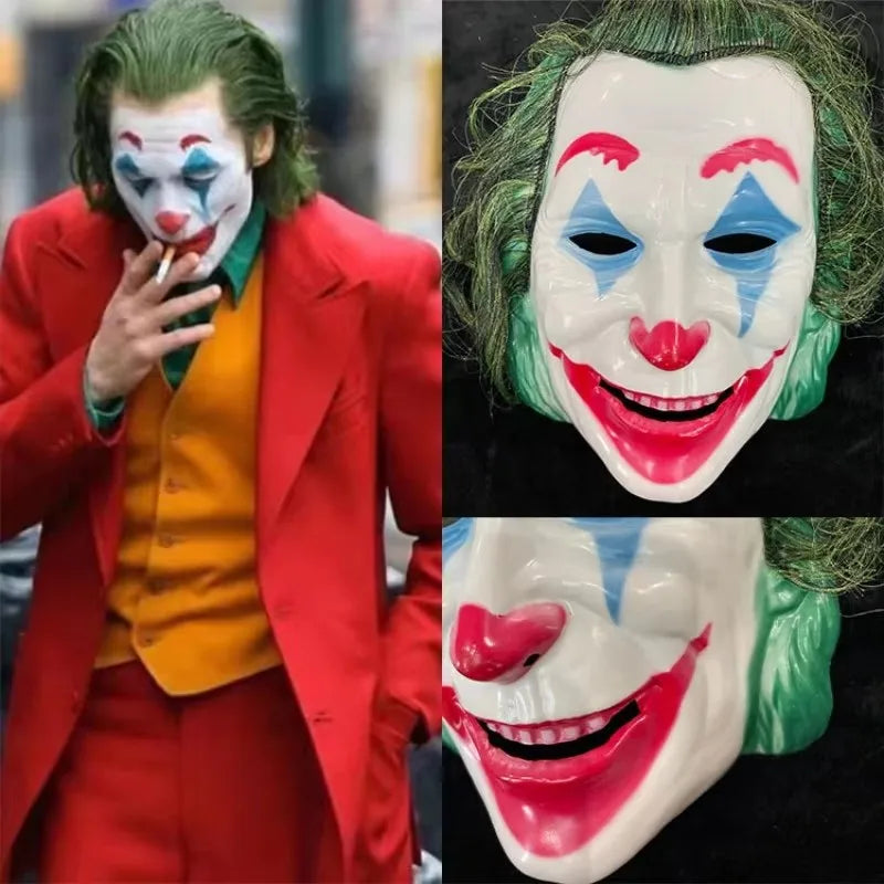 Halloween Joker Mask with Green Hair Scary Costume Prop