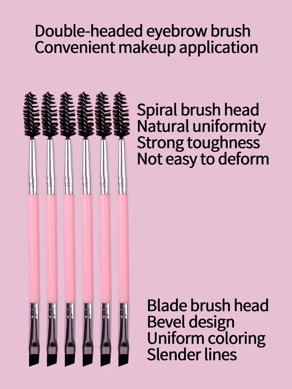 Multi-Functional Pink Double-Headed Mascara & Eyebrow Brush Set - Eye Makeup Tool