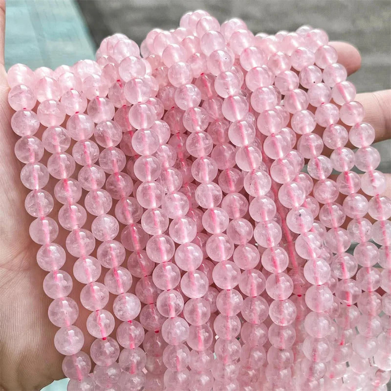 Pink Rose Crystal Quartz Beads for Jewelry Making - Natural Stone Loose Round Beads 6-10mm