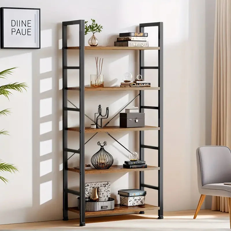 5-Tier Bookshelf Storage Organizer - Vintage Home Office & Living Room Shelving Unit
