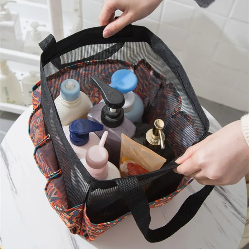 Mesh Shower Caddy Tote with 8 Pockets and Handles for Bathroom & College Use