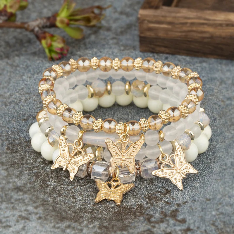 Trendy Butterfly Beaded Bracelet Set for Women - Bohemian Jewelry Gift