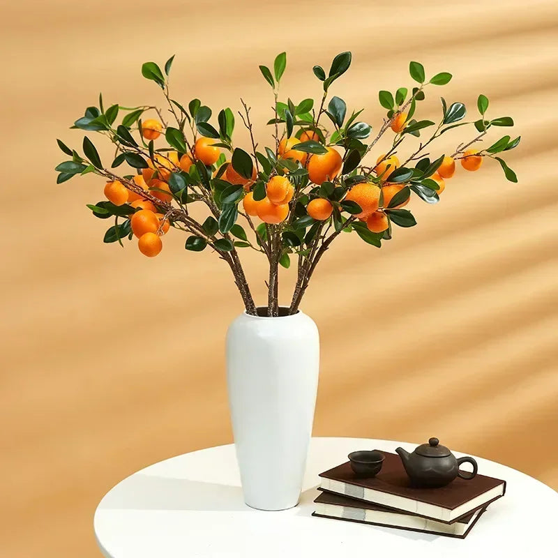 Artificial Orange Fruit & Plant Decor Set - Fake Flowers for Home & Photography