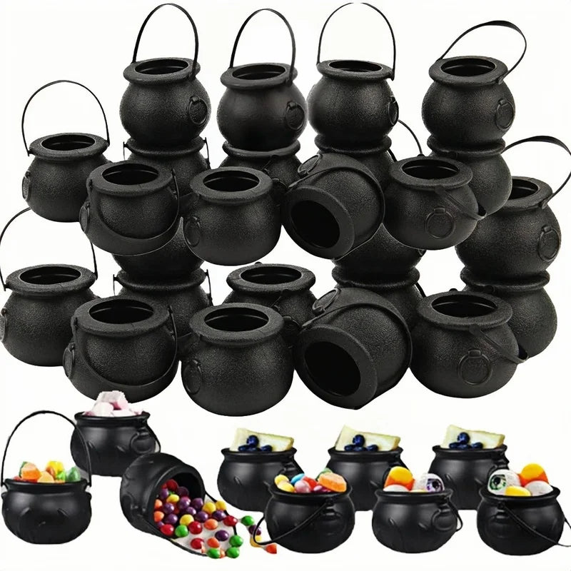 Mini Black Cauldron Set for Halloween & St. Patrick’s Day - 12 Pack Candy & Treat Holders