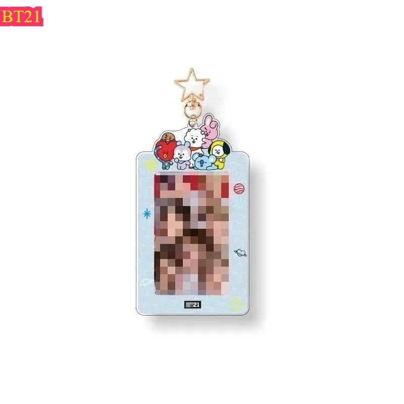 Kawaii BT21 Card Holder Keychain with Card Storage Pendant ID Badge Case