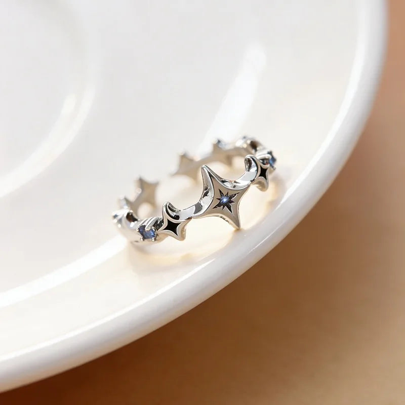 Sterling Silver Geometric Star Shape Ring for Women Handmade Vintage Jewelry