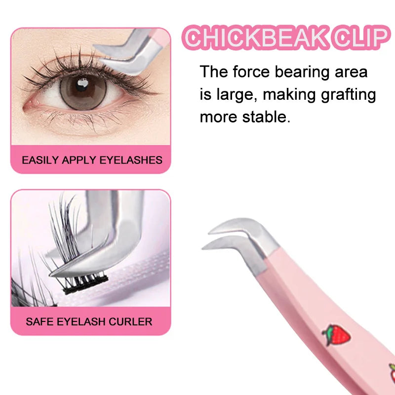 False Eyelash Tweezers Stainless Steel Anti-Static Curved Strip Makeup Tools