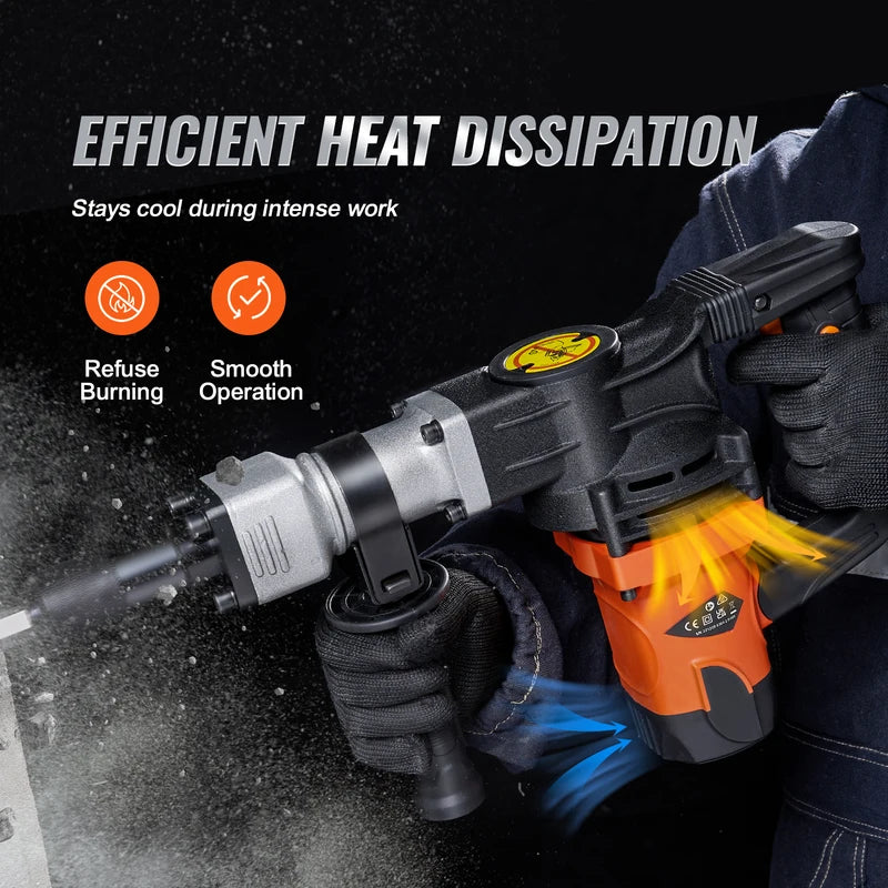 1400W Electric Demolition Jack Hammer Heavy Duty Concrete Breaker with 2 Chisels