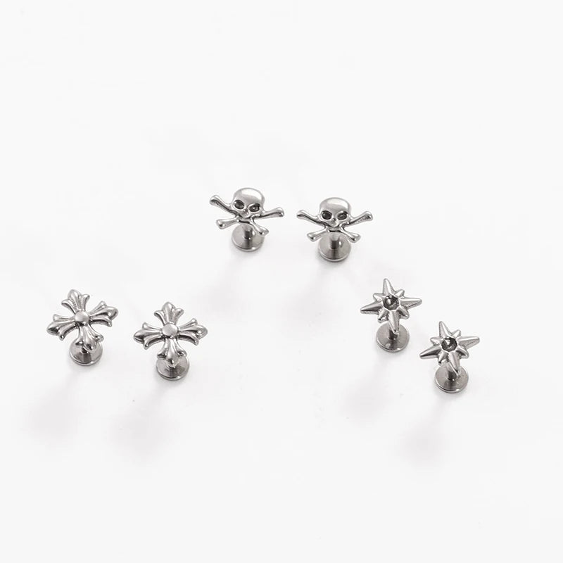 Titanium Cross Lip Piercing Jewelry 16G Gothic Skull Labret Cartilage Nose Tragus Body Accessory