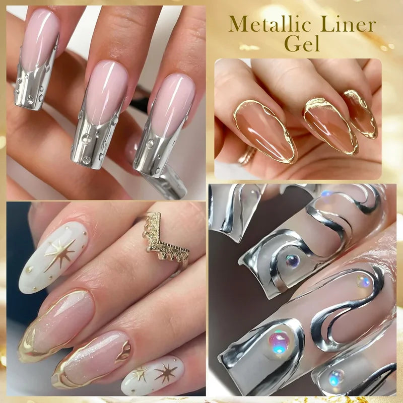 2pcs Metallic Gel Nail Polish Set - 5ml Gold Silver Mirror Mirror Chrome UV LED