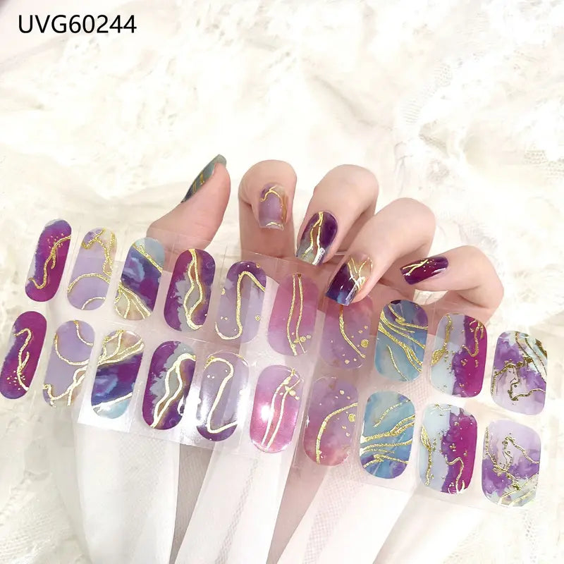 Semi Cured Gel Nail Stickers - Ombre Flower Aurora Nail Decorations for Salon & Home Use