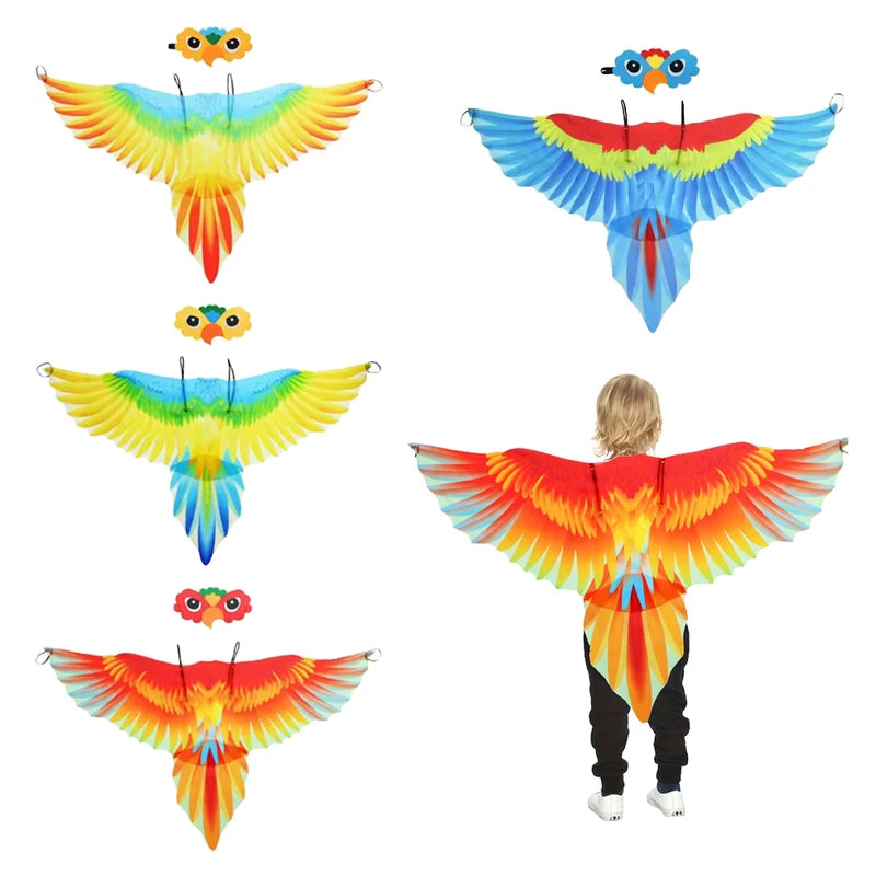 Kids Bird Costume Cloak Set with Parrot Wings & Mask for Halloween & Parties