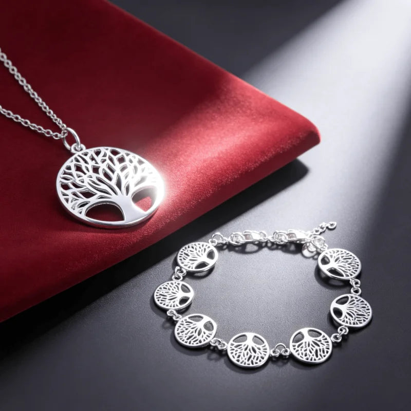Sterling Silver Tree of Life Jewelry Set with Necklaces and Bracelets for Women