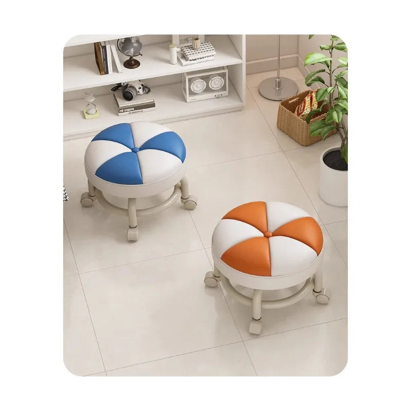 Universal Small Mobile Floor Stool with Wheels for Living Room and Kids, Low Seat
