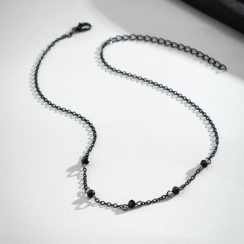 Minimalist Crystal Beads Necklace for Women Black Link Chain Choker Jewelry