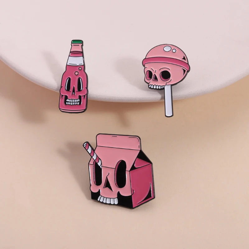 Halloween Skull Lollipop Enamel Pins Goth Skeleton Brooch Jewelry Gift