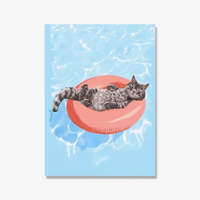 Funny Cat Champagne Wall Art Canvas Poster for Living Room Home Decor