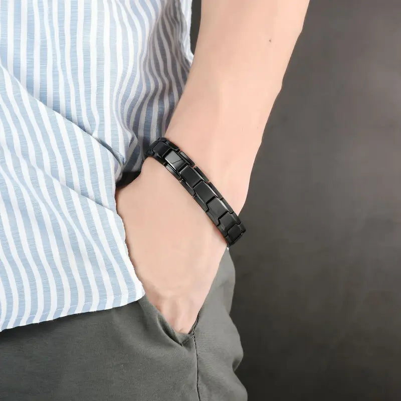 Men's Magnetic Stainless Steel Bracelet - Casual Black Jewelry for Arthritis Support