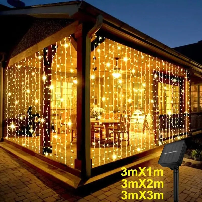 Outdoor Solar Curtain String Lights 3x3M 600 LEDs Holiday & Party Decor