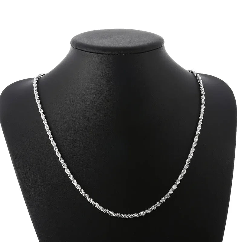 Wholesale 925 Sterling Silver Necklace Rope Chain 4MM Men Women Jewelry