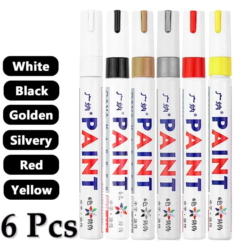 Set of 6 Colorful Waterproof Oil-Based Paint Markers for Art Crafts and Surfaces
