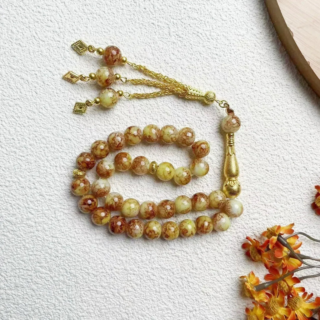 Glass Tassel Prayer Beads Bracelet 10mm Islamic Rosary Jewelry for Women