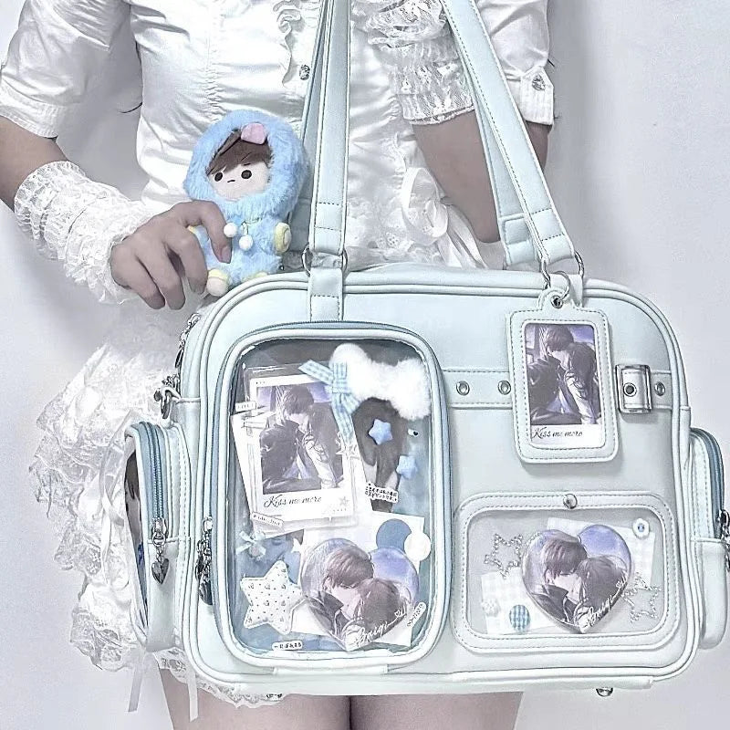 Transparent Tote Bag with Multiple Pockets & Zipper Closure - Fashion Shoulder & Messenger Bag