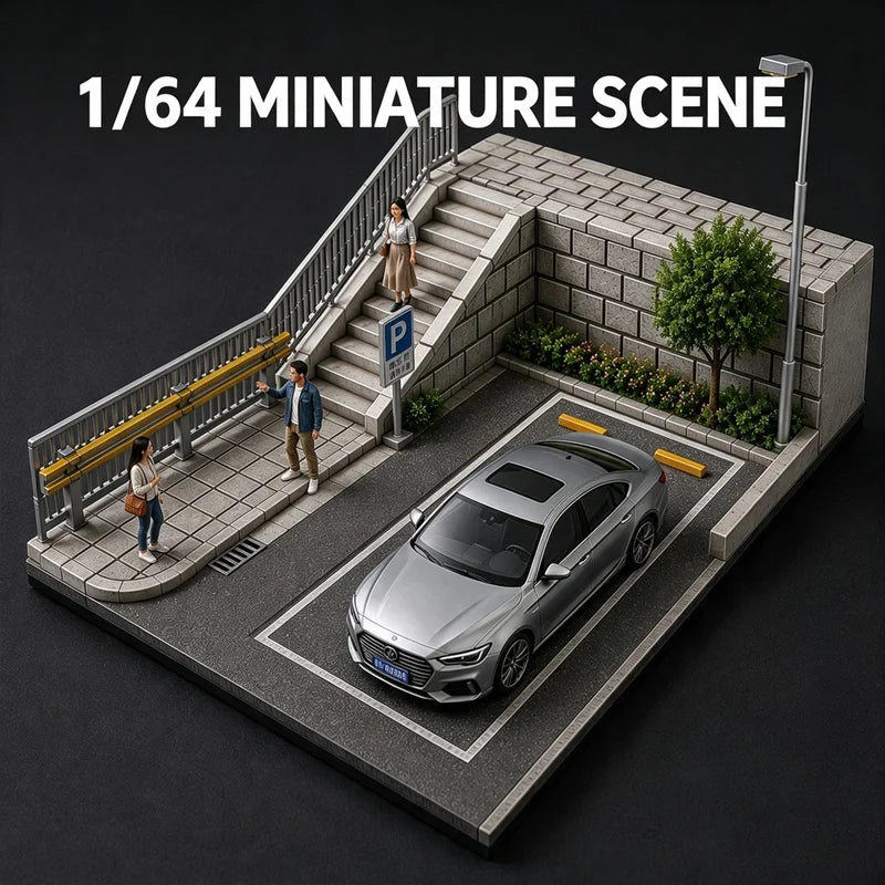 Miniature Car Parking Scene Model - 3D Printed DIY Desktop Decor Stand