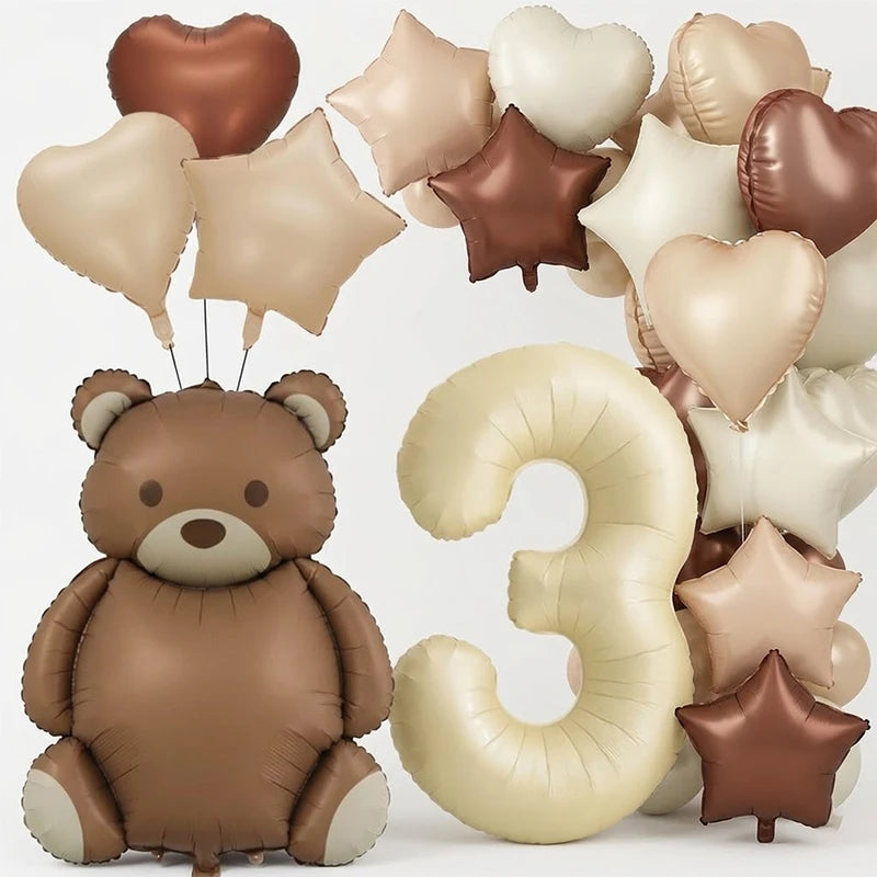 Boho Felt Teddy Bear Party Decor Set with Birthday Banner and Foil Balloons