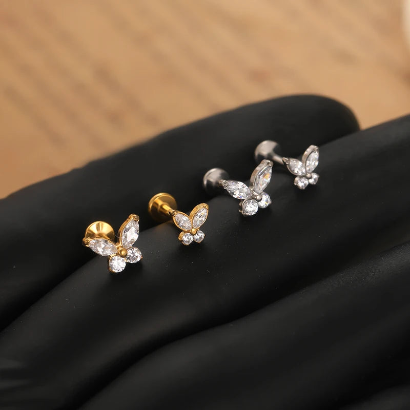 Mini Titanium Labret Tragus Cartilage Earring Set for Women - CZ Body Jewelry